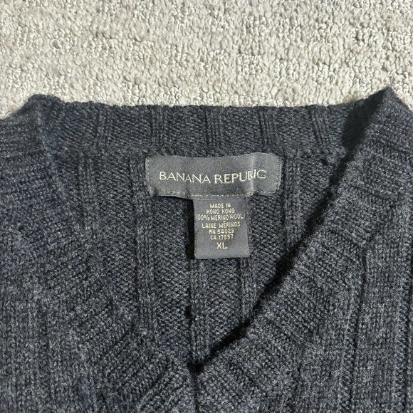 Banana Republic 100% Merino Wool Sweater Womens XL Pullover Gray V Neck - Picture 3 of 3